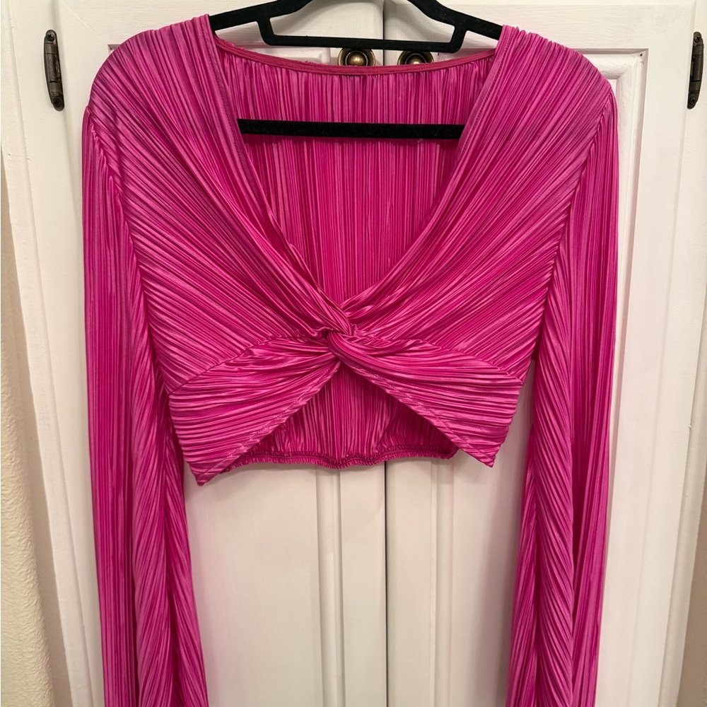 Hot Pink Pleated Crop Top